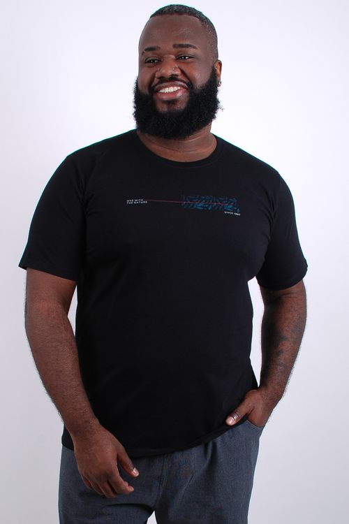 Camiseta masculina meia malha estampa 'nature' preto