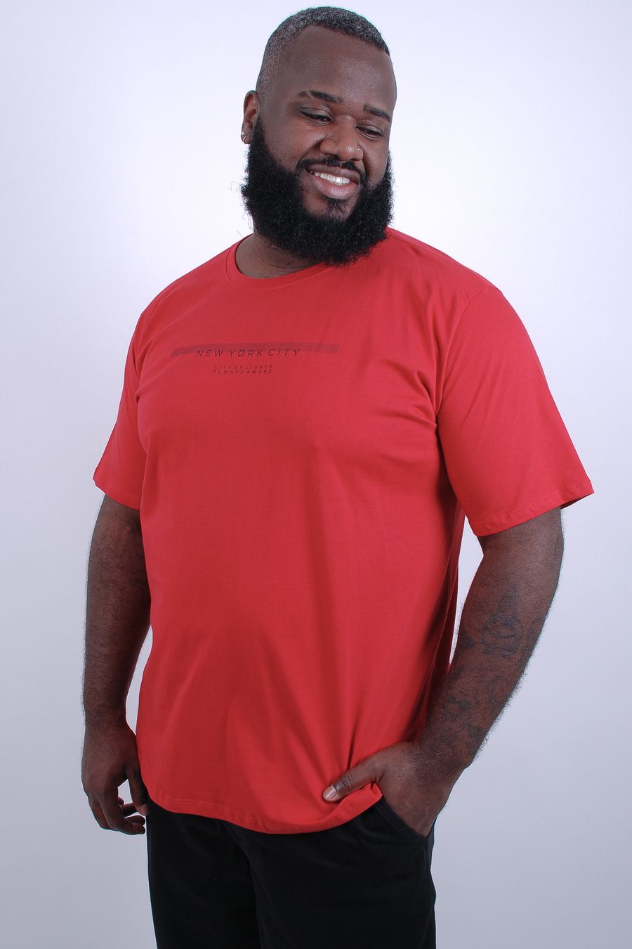 Camiseta masculina meia malha estampa 'ny city' vermelho