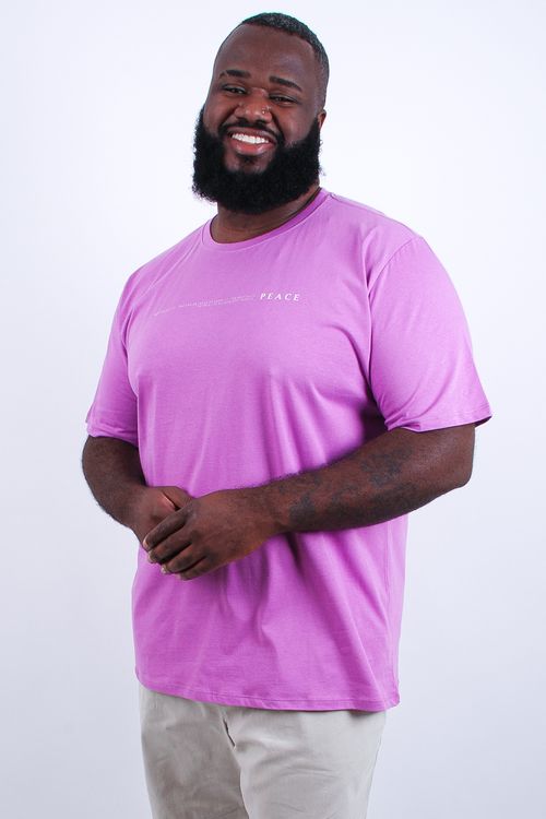 Camiseta masculina meia malha estampa 'peace' roxo