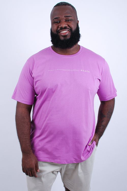 Camiseta masculina meia malha estampa 'peace' roxo