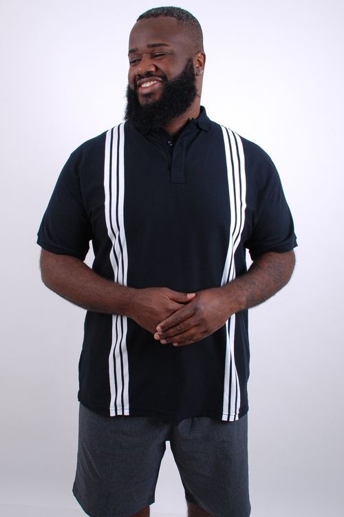 Camisa polo masculina listras verticais preto