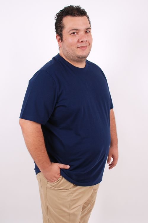 Camiseta manga curta básica meia malha lisa masculina azul marinho
