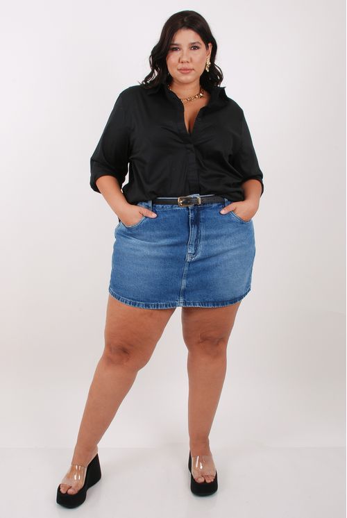 Camisa manga longa tricoline lisa com elastano preto