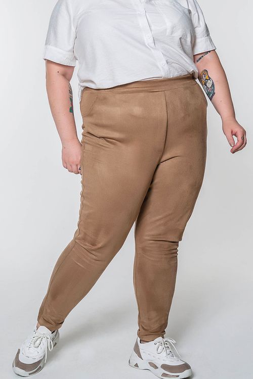 Calça scuba suede plus size bege