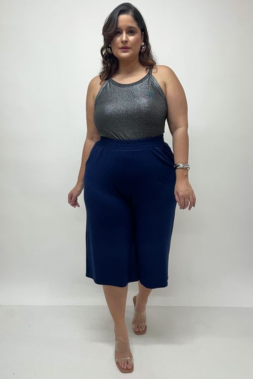 Calça pantacourt feminina azul marinho