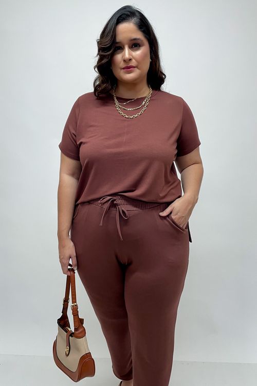 Blusa oversized feminina moletinho marrom