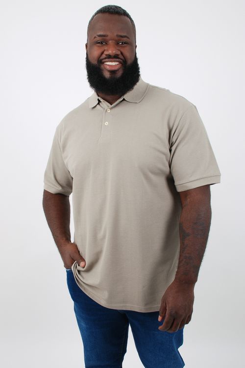 Camisa polo piquet básica masculina plus size kaki