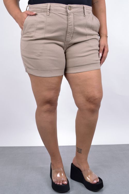 Shorts feminino sarja com elastano barra virada kaki