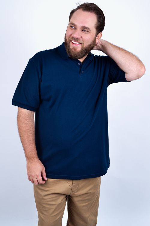 Camisa polo piquet básica masculina plus size  azul marinho