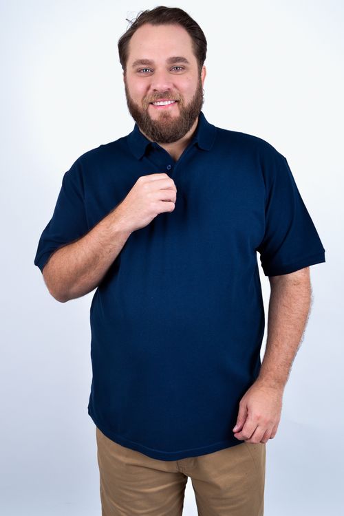 Camisa polo piquet básica masculina plus size  azul marinho