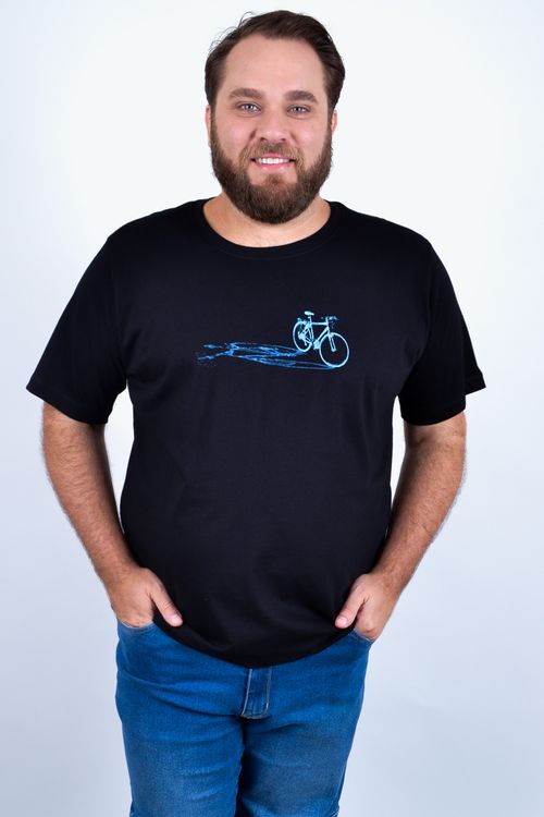 Camiseta masculina meia malha com estampa bike preto
