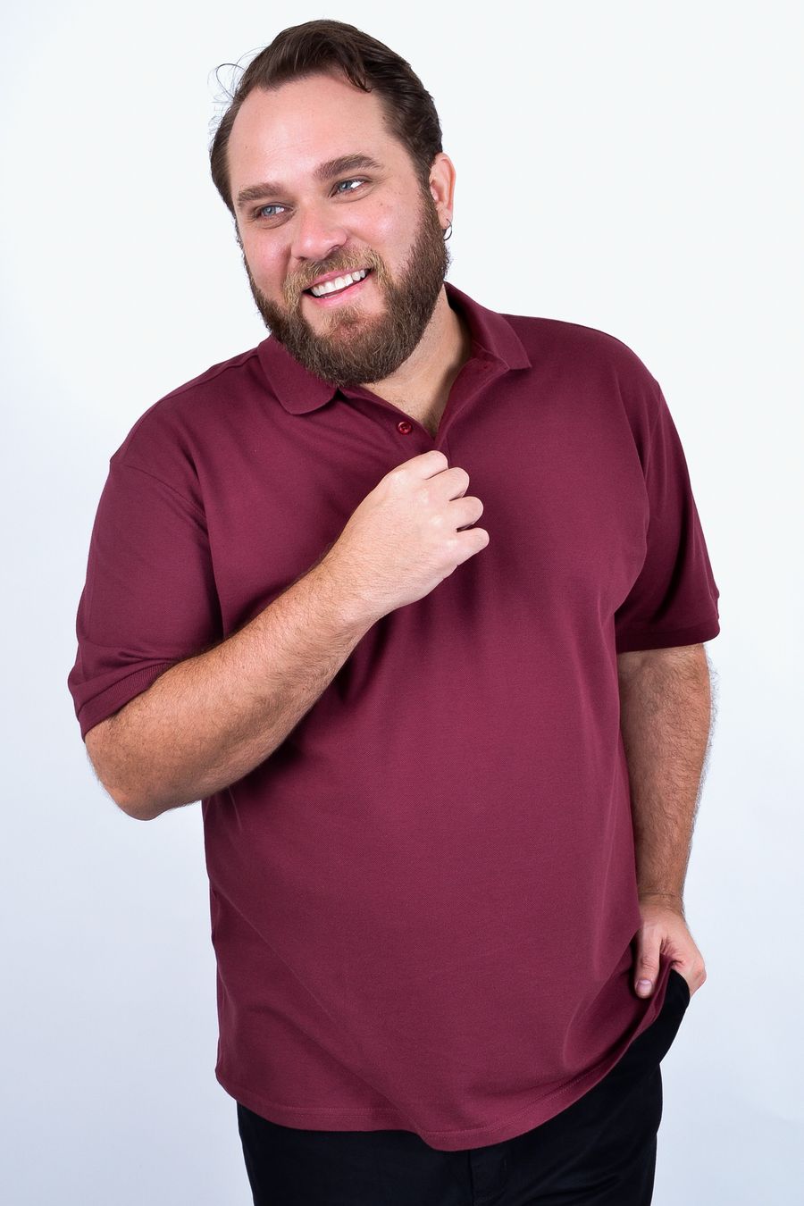 Camisa polo piquet masculina plus size vinho
