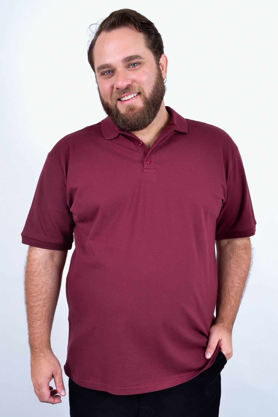 Camisa polo piquet masculina plus size vinho
