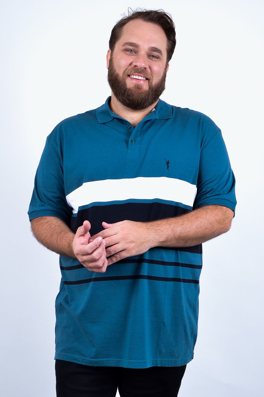 Camisa polo malha listrada azul