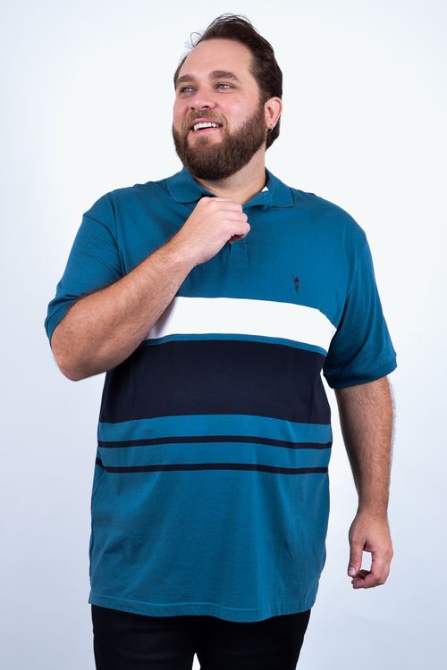 camisa polo malha listrada azul