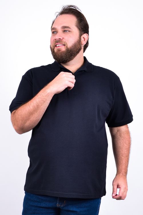 Camisa polo piquet básica masculina plus size preto