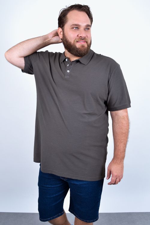 Camisa polo masculina manga curta malha flamê cinza chumbo