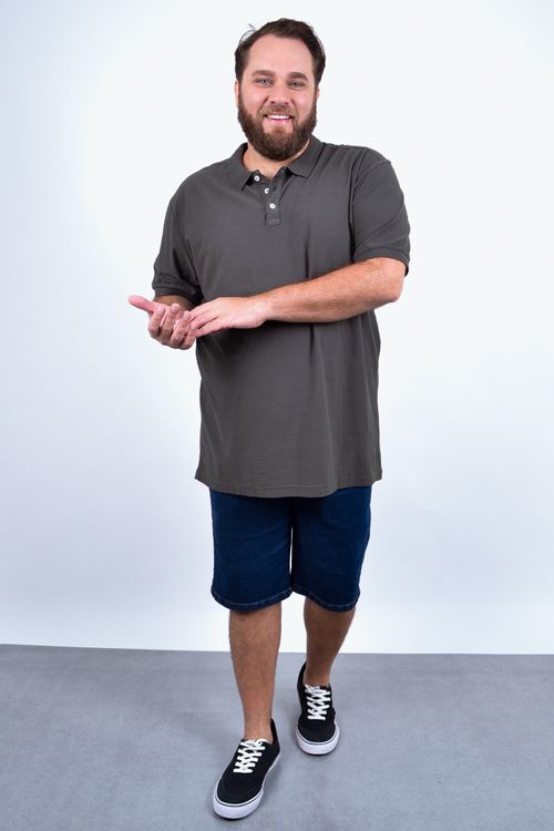 Camisa polo masculina manga curta malha flamê cinza chumbo