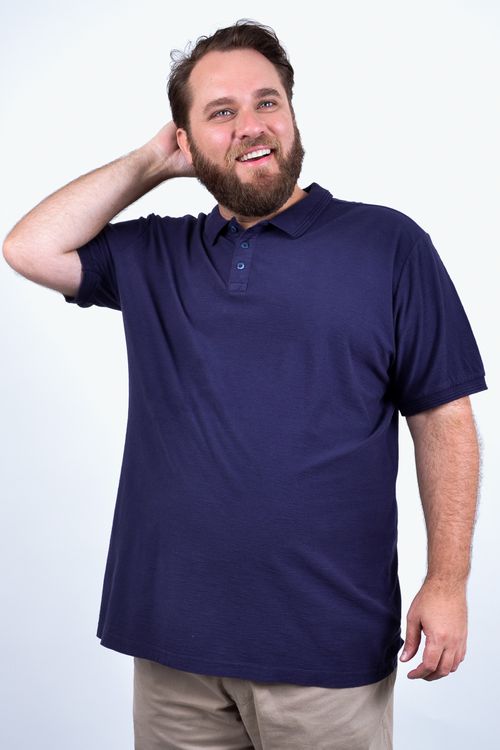Camisa polo masculina manga curta malha flamê azul marinho