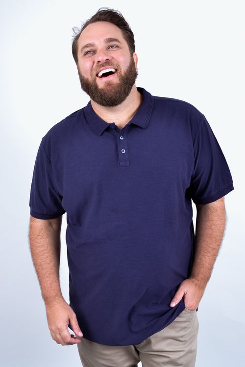 Camisa polo masculina manga curta malha flamê azul marinho