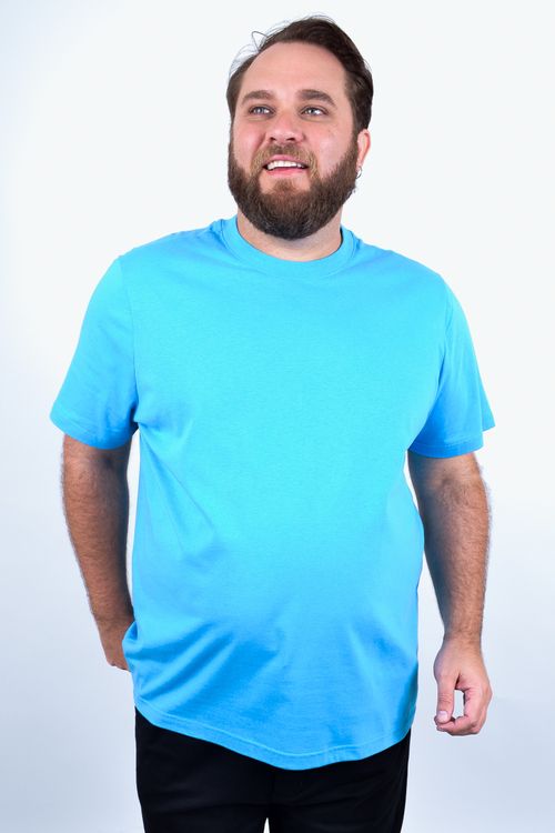 Camiseta manga curta básica meia malha lisa masculina azul royal