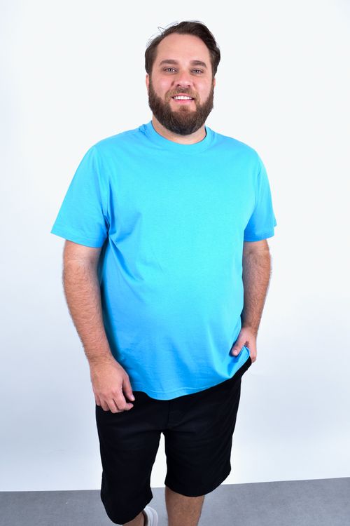 Camiseta manga curta básica meia malha lisa masculina azul royal