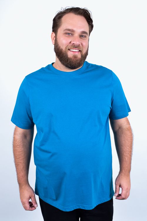 Camiseta manga curta básica meia malha lisa masculina azul