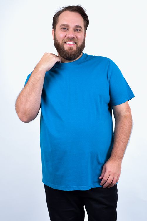 Camiseta manga curta básica meia malha lisa masculina azul
