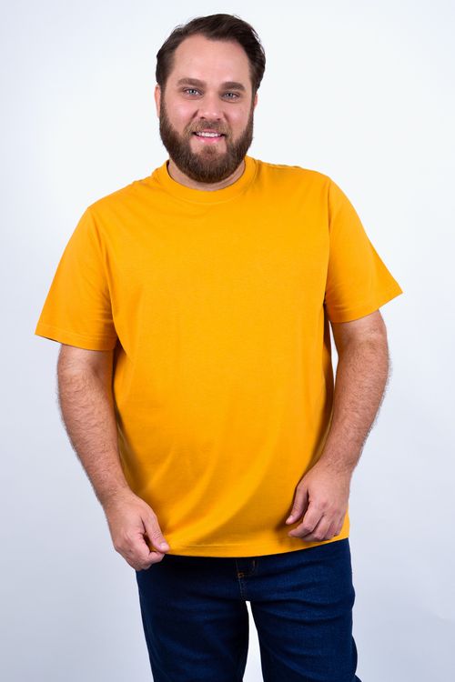 Camiseta manga curta básica meia malha lisa masculina amarelo