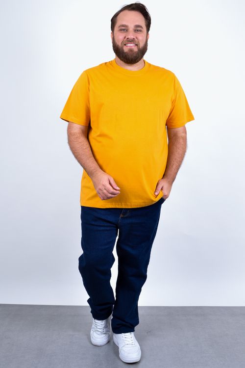 Camiseta manga curta básica meia malha lisa masculina amarelo