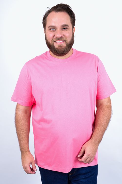 Camiseta manga curta básica meia malha lisa masculina rosa