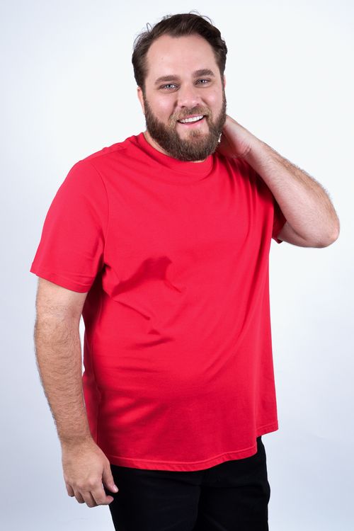 Camiseta manga curta básica meia malha lisa masculina vermelho