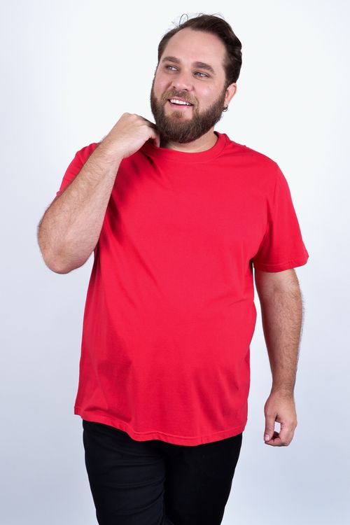 Camiseta manga curta básica meia malha lisa masculina vermelho