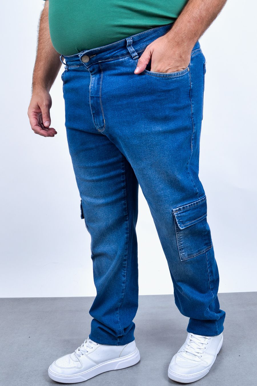 Calça cargo jeans com elastano jeans blue
