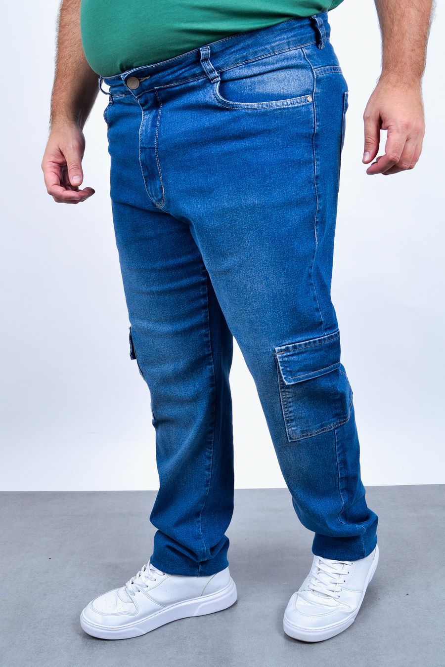 Calça cargo jeans com elastano jeans blue