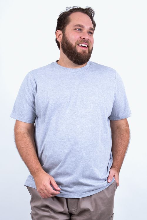 Camiseta manga curta básica meia malha lisa masculina cinza