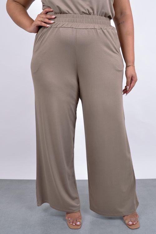 Calça pantalona cós com elástico bege