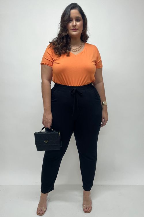 Calça de moletinho básico plus size preto