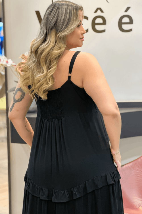 Vestido Longo Babado Emily Plus Size PRETO