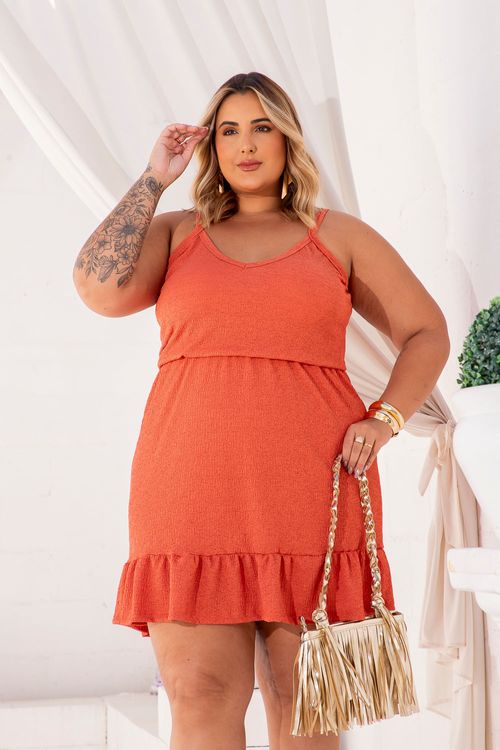 Vestido Curto Malha Mash Plus Size TELHA