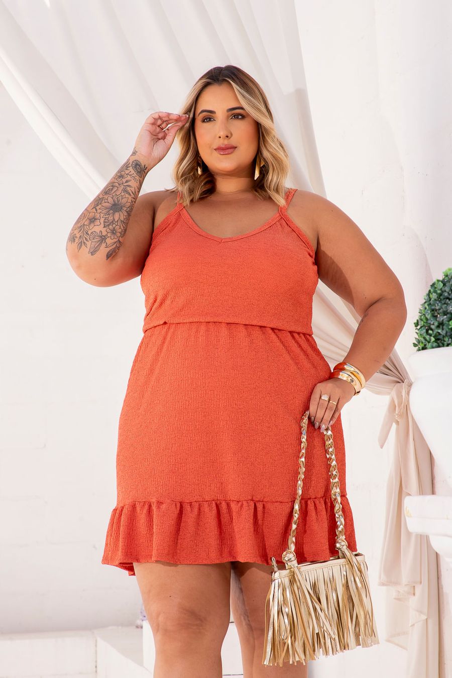 Vestido Curto Malha Mash Plus Size TELHA