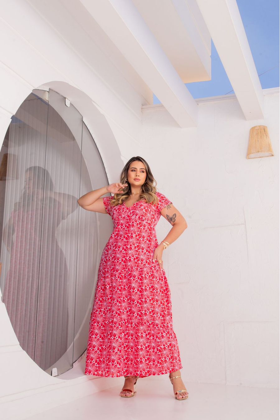 Vestido Longo Laise Recortes Plus Size VERMELHO