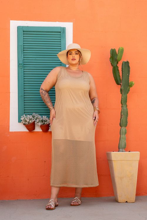 Vestido Longo Tela Dalia Plus Size BEGE