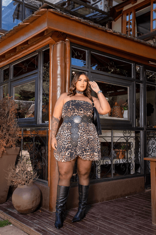 Vestido Tule Tomara Que Caia Plus Size ONÇA MARROM