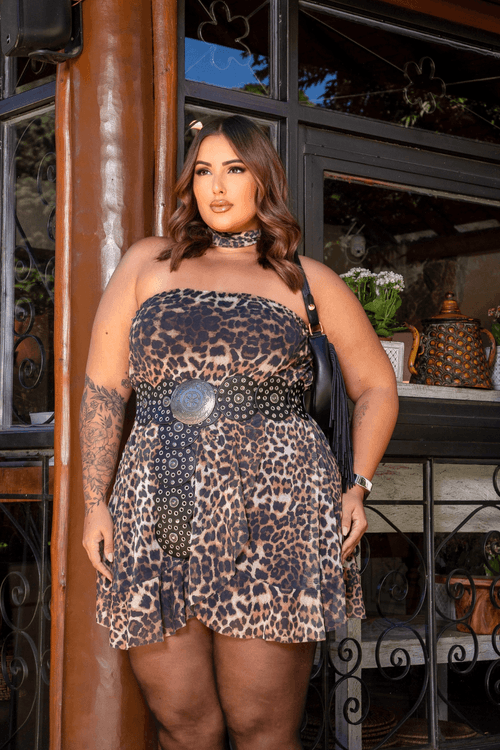 Vestido Tule Tomara Que Caia Plus Size ONÇA MARROM