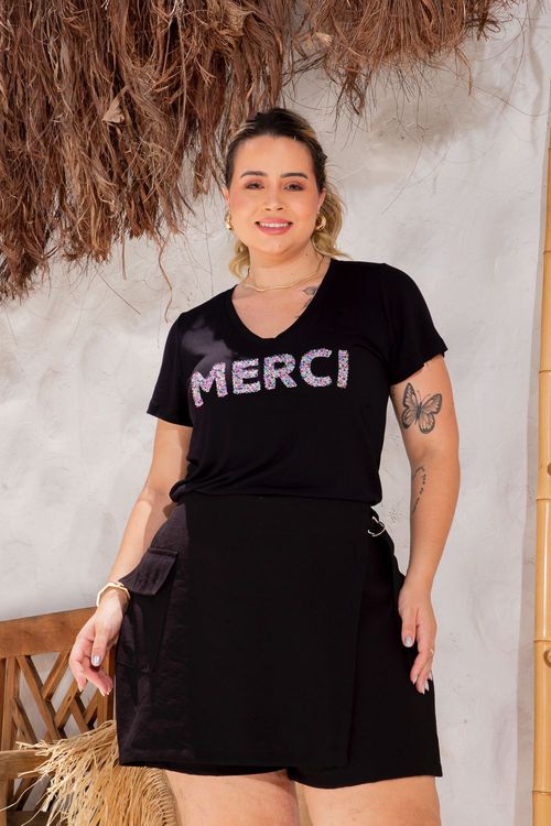Shorts Saia Alfaiataria Argola Plus Size PRETO