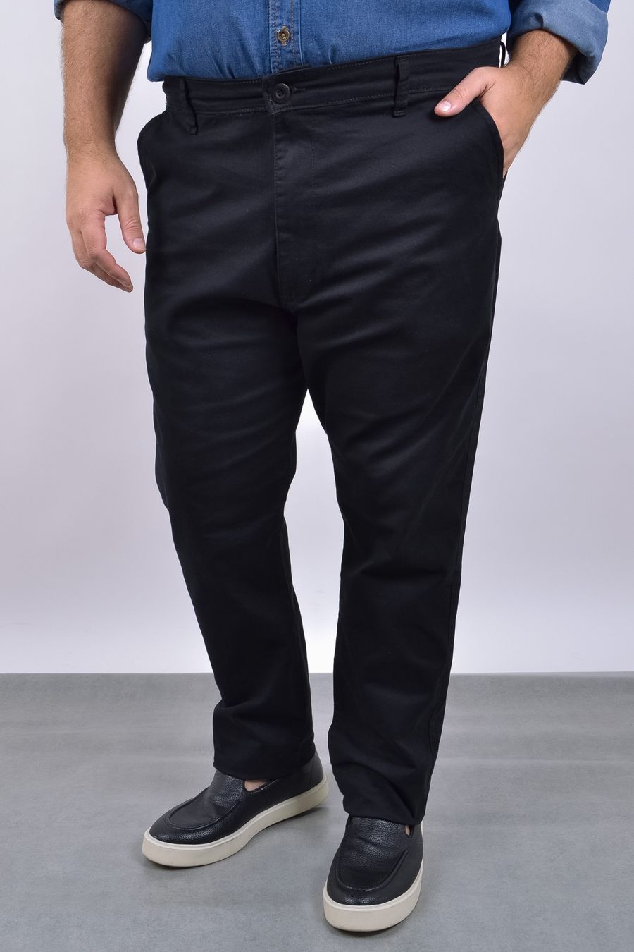 Calça sarja masculina confort esporte fino preto