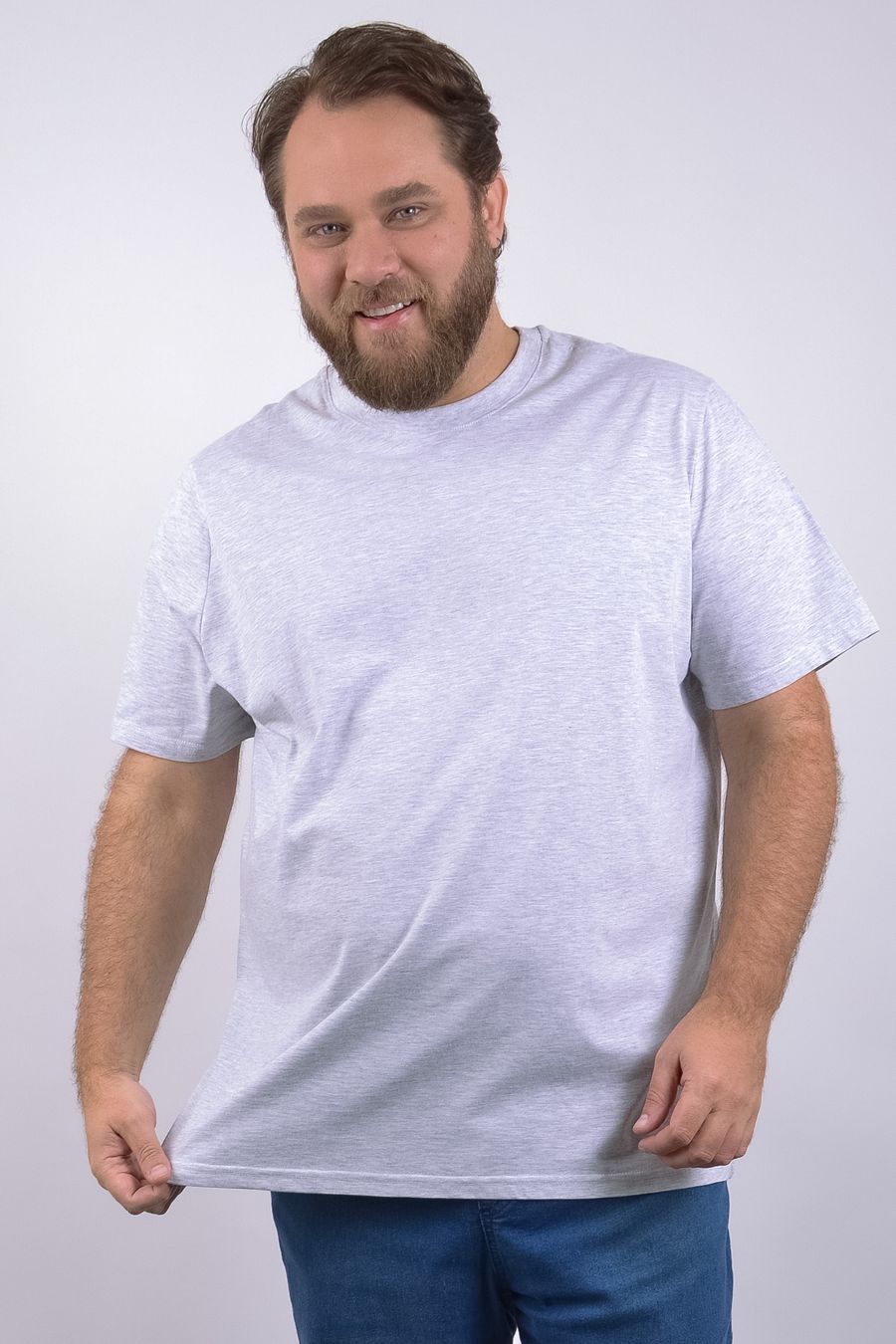 Camiseta manga curta básica meia malha lisa masculina mescla