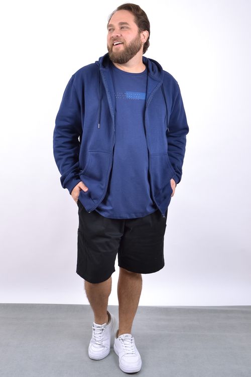 camiseta masculina meia malha com estampa "lettering" azul marinho