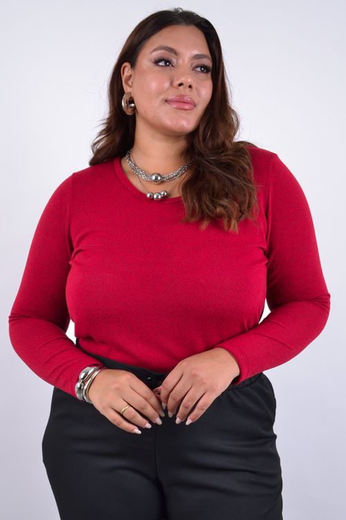 Blusa manga longa malha tricô vermelho